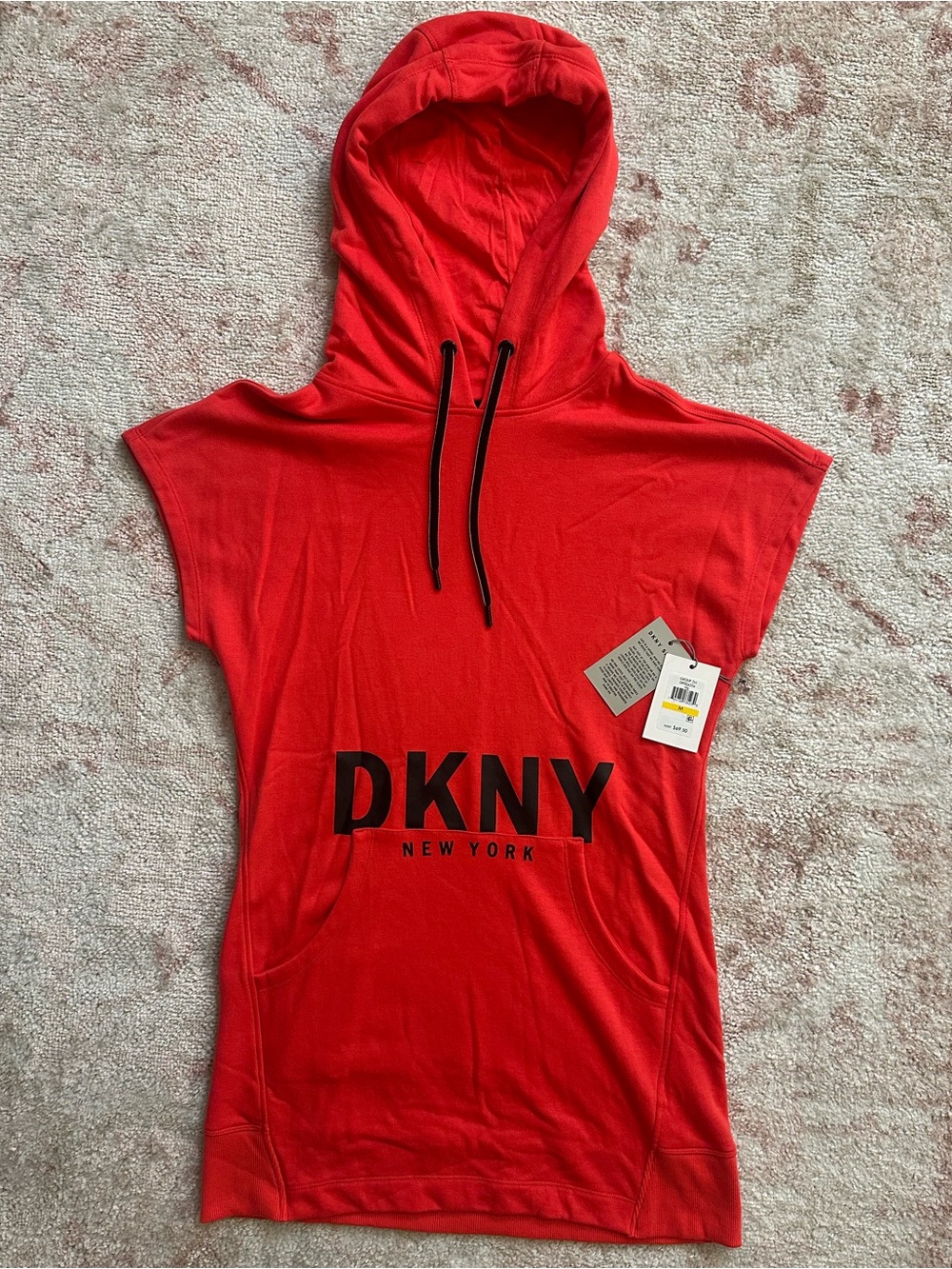 DKNY Red Sleeveless Hoodie Dress